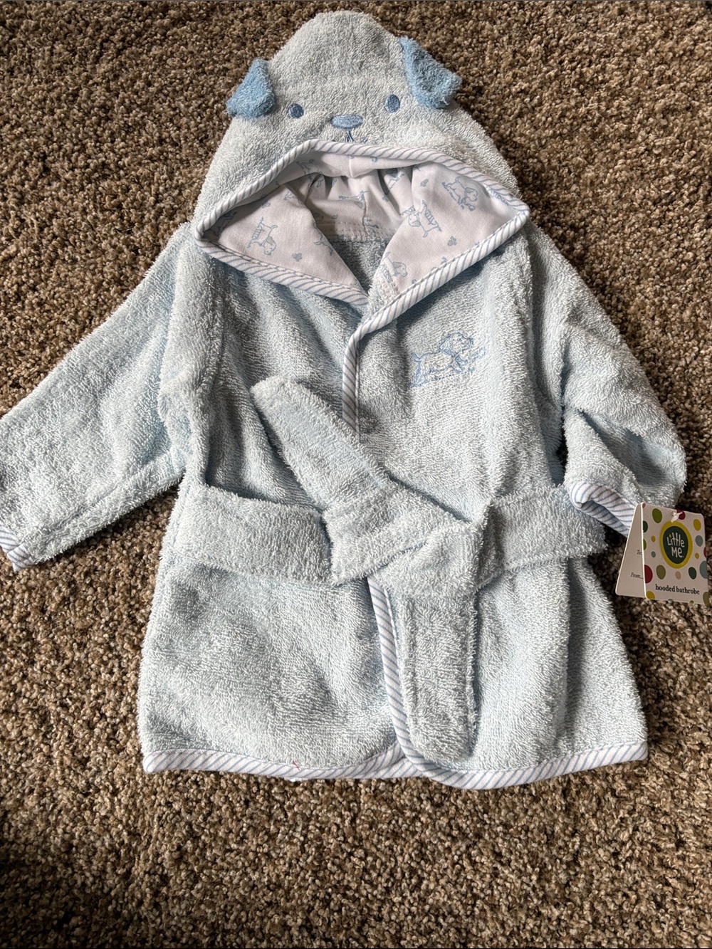 Little Me Baby Blue Plush Hooded Robe with Belt and Pockets